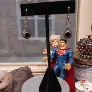 Vtg Women's Natural Black Onyx Gemstone  925 Sterling Silver Dangle Earrings.